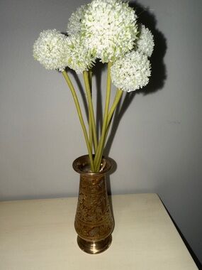 Vintage Brass  Indian  Etched Vase